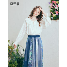 两三事 午后赴约 2026春季新款甜美透视插肩袖荷叶边绑带衬衫女