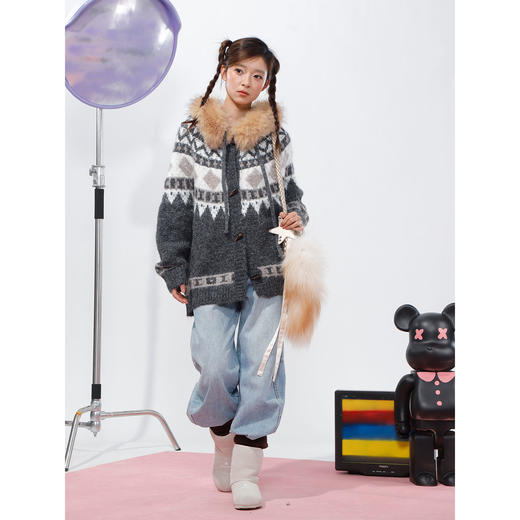 韩系慵懒连帽费尔岛毛毛开衫-纪念日百货门店同款169605419 商品图3