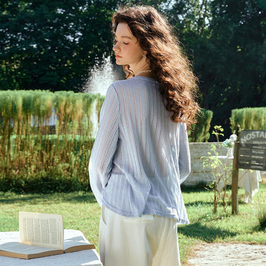 OLrain欧芮儿2026新款女春季蓝色法式精致显瘦假两件长袖针织衫 商品图3