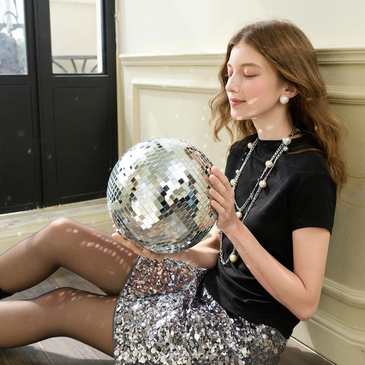 【莱赛尔】三彩2026春季新款T恤半高领正肩短袖上衣打底修身M 商品图2