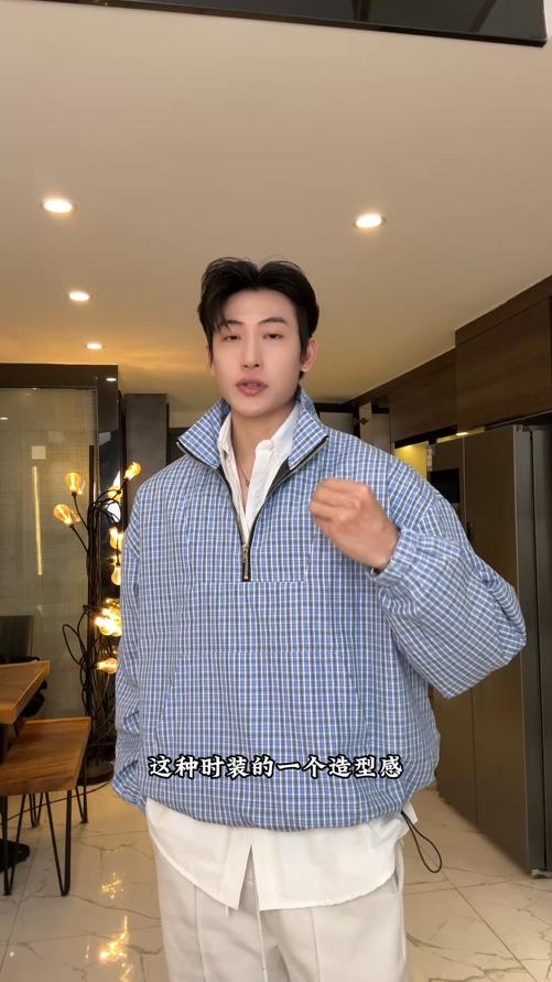 J660SDSA男士春夏新款痞帅男装设计师百搭格子半拉链立领卫衣百搭宽松 商品图0