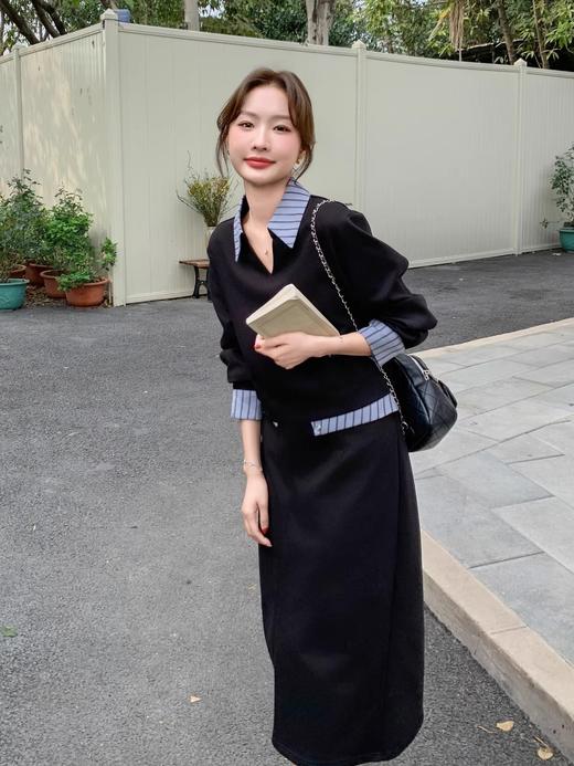 三C同款26春套头翻领上衣+直筒高腰半身裙两件套 商品图8