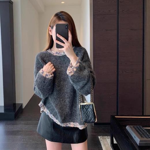氛围感！贵气香风编织撞色设计感针织衫毛衣女2026秋冬新款！ 商品图1