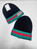 F013034冬季新款拼色彩条刺绣针织帽毛线帽冷帽 商品缩略图0
