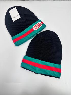 F013034冬季新款拼色彩条刺绣针织帽毛线帽冷帽