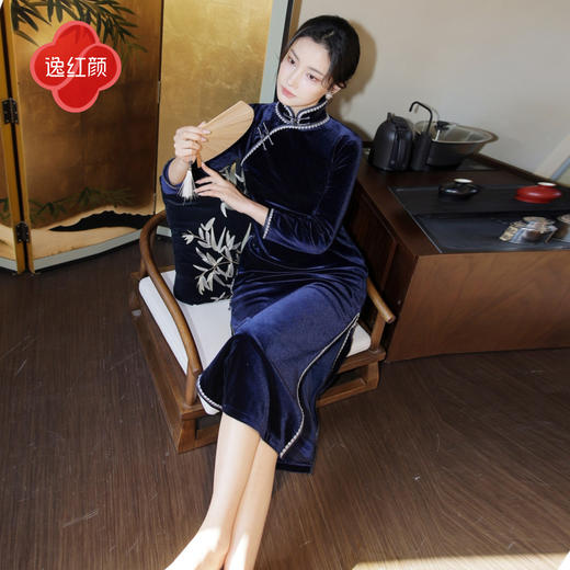 逸红颜《卿云》26春新款弹力金丝绒正宗老上海重工琨边海派旗袍女 商品图1