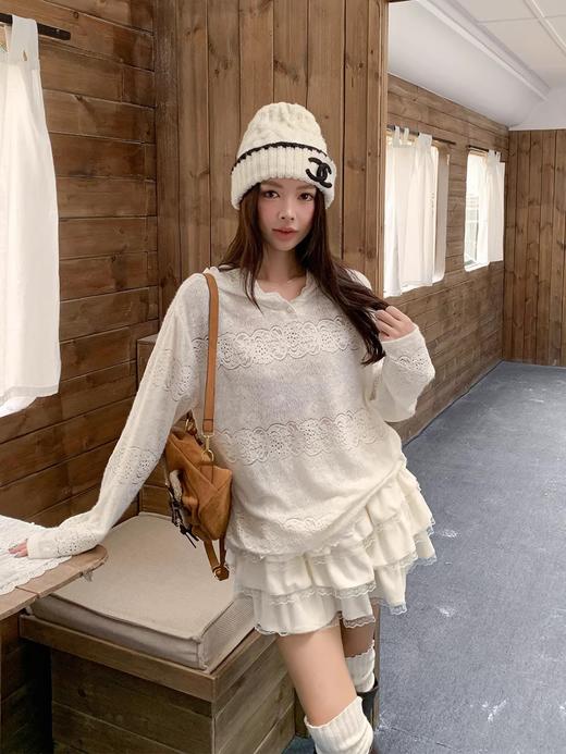 镂空蕾丝连帽打底T 商品图5