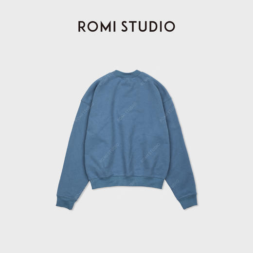 ROMI STUDIO“雾霾蓝”全棉宽松廓形低饱和圆领套头卫衣 RWDSS82238 商品图1