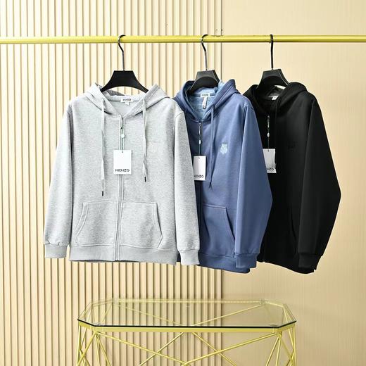 加绒加厚重工刺绣拉链连帽情侣休闲卫衣 商品图0