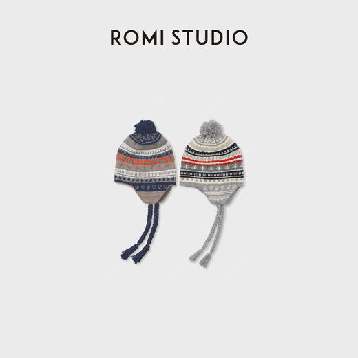 ROMI STUDIO“温暖包裹”羊毛混纺北欧提花编织护耳帽RWCWP07542 商品图0