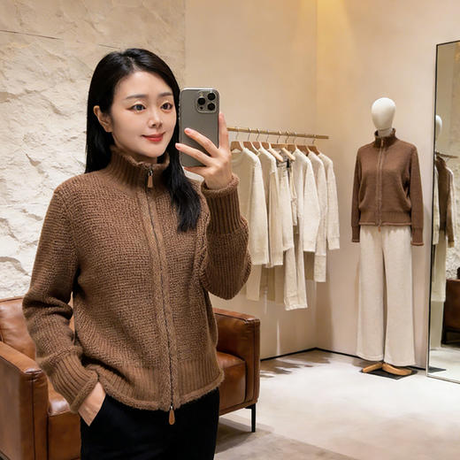 100%Baby小山羊绒~经典华夫格立领针织开衫外套BABY260526 商品图1