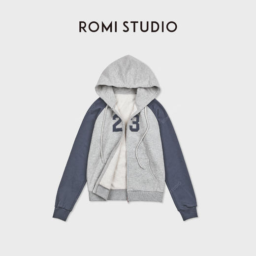 ROMI STUDIO“美式复古”字母印花拼色插肩袖连帽卫衣 RWDSS62123 商品图1