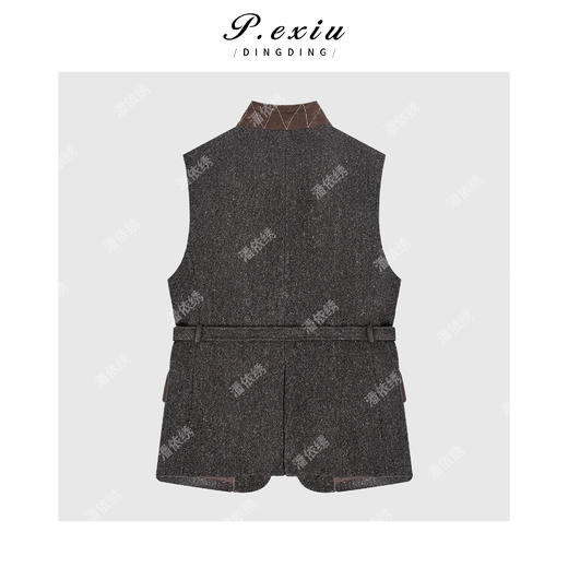 04-2潘依绣丁丁宠粉100%羊毛复古老钱风系带收腰显瘦西装马甲Q16598 商品图1