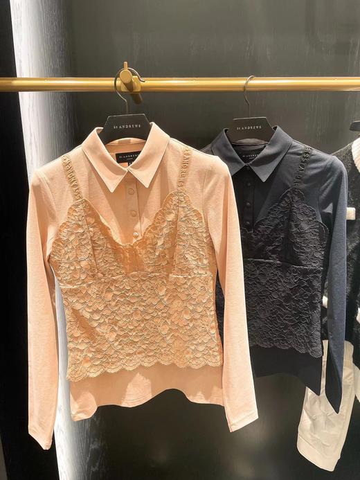ST家新款女士蕾丝花边假两件长袖polo衫来了！蕾丝吊带设计🆕 ✖️提花logo肩带，优雅大方，高贵气质✨✨真的太洋气了，谁穿谁好看当打底、叠穿还是外穿都很好看，很温柔的味道！ 商品图0