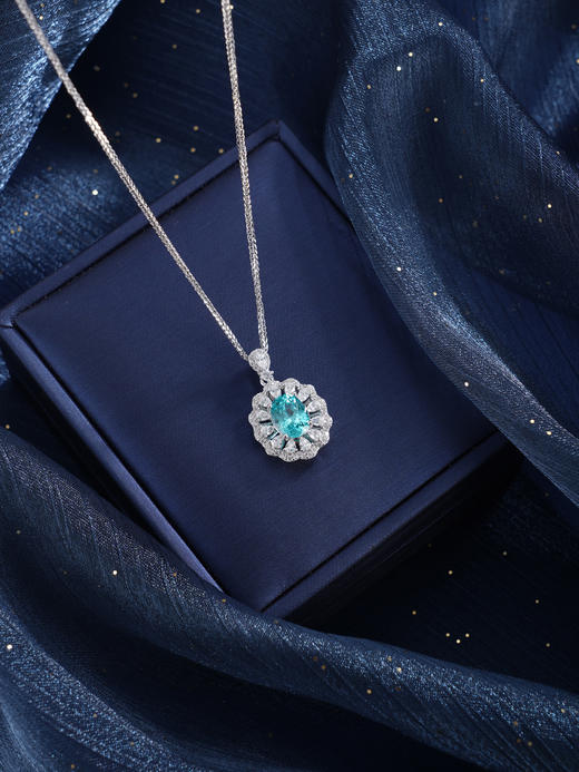 子佩集【景明嘉遇】银S925套链【PYP2042-XF】项链培育宝石帕拉伊巴蓝碧玺2601 商品图3