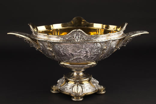 独角鹿西洋古董19世纪英国名坊Elkington&Co.签名出品古典神话人物主题纯银及镀金精雕餐桌中央摆件 商品图0