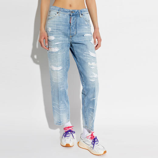 DSQUARED2 女士字母徽标贴片休闲牛仔裤 蓝色 S75LB1143 D30011 470 商品图1