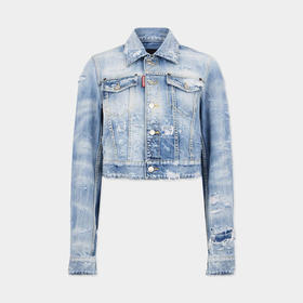 DSQUARED2 女士字母徽标标签做旧牛仔夹克外套 浅蓝色 S75AM1180 D30011 470