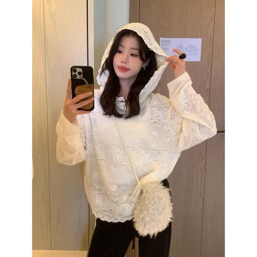 镂空蕾丝连帽打底T 商品图3