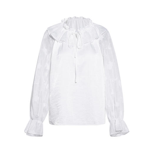 两三事 午后赴约 2026春季新款甜美透视插肩袖荷叶边绑带衬衫女 商品图4