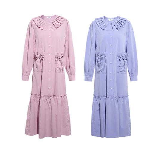 两三事挚爱象限2026春新款小清新压褶翻领蝴蝶结口袋衬衫裙连衣裙 商品图4