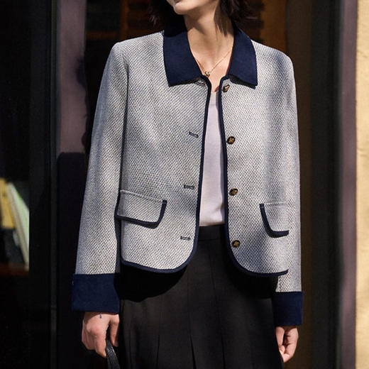 「预售」全新升级【铂金会员321/天猫429/差价108】(90713)洛诗琳羊毛粗花呢外套2026春季新款撞色小香风短外套 商品图1