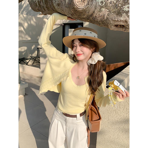 <曾小咸推荐>韩系淡黄色温柔针织开衫春季 商品图0