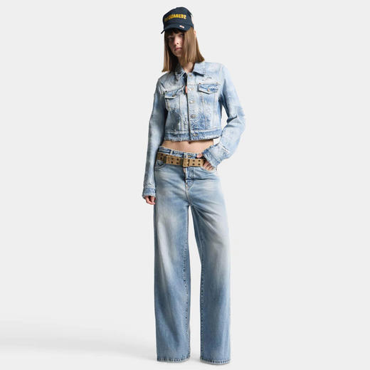 DSQUARED2 女士字母徽标标签做旧牛仔夹克外套 浅蓝色 S75AM1180 D30011 470 商品图5
