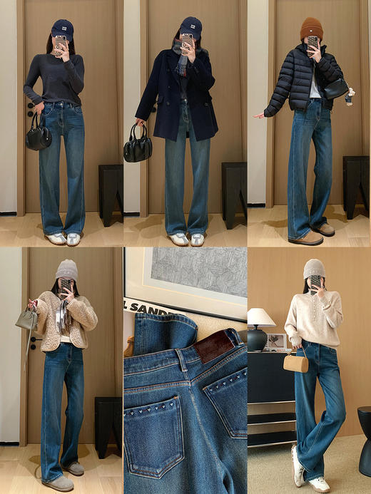 土耳其新款心动双版加绒直筒四面弹窄版牛仔裤 商品图1