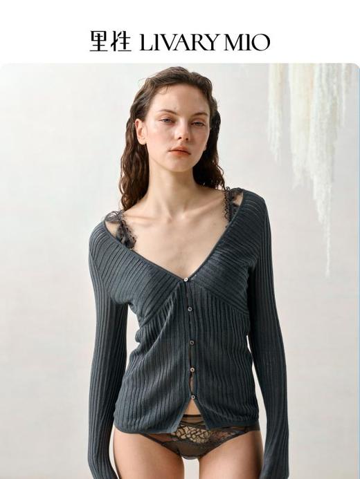 【蔡文静同款】里性 LIVARY MIO 云迹 V领针织开衫绢丝亚麻上衣镂空长袖法式短外套 商品图3