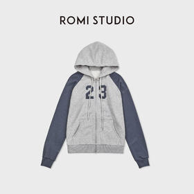 ROMI STUDIO“美式复古”字母印花拼色插肩袖连帽卫衣 RWDSS62123
