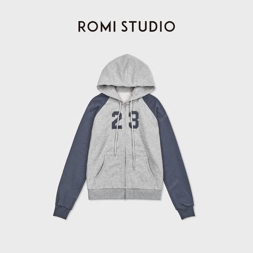 ROMI STUDIO“美式复古”字母印花拼色插肩袖连帽卫衣 RWDSS62123 商品图0