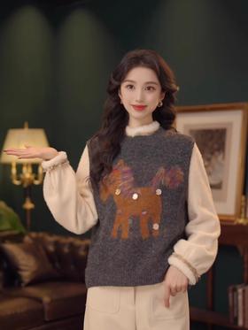 马年氛围感担当｜亮片小马羊毛混纺针织马甲