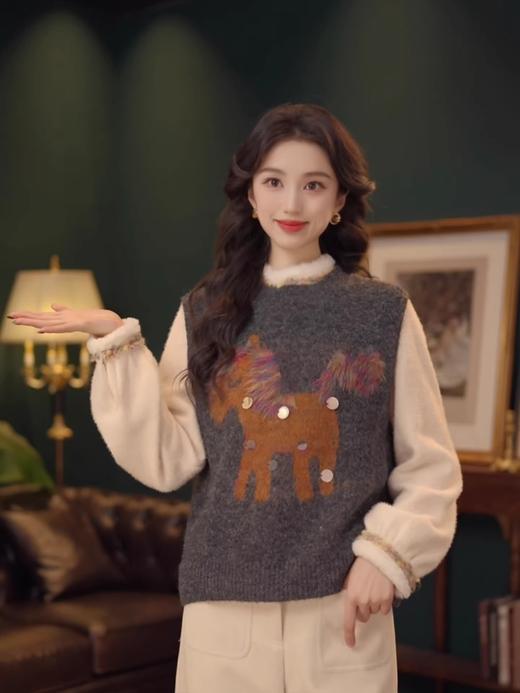 马年氛围感担当｜亮片小马羊毛混纺针织马甲 商品图0