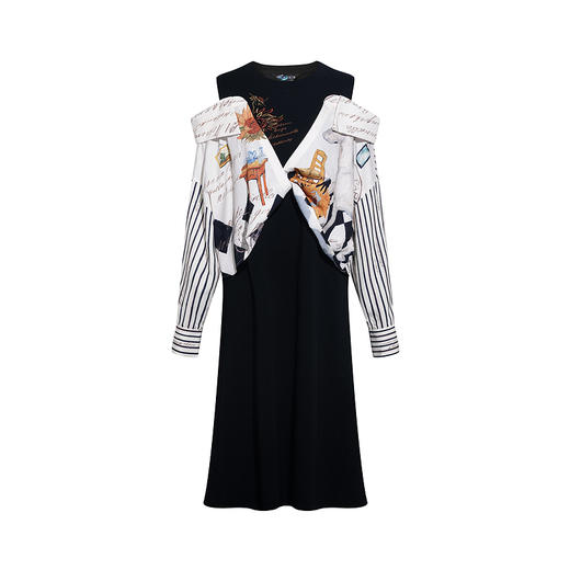 两三事梵高文艺 热望星群 2026春季新款复古绣花露肩假两件连衣裙 商品图4