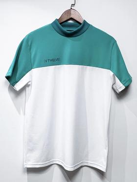 V12高尔夫男士拼色罗纹圆领吸汗速干字母短袖