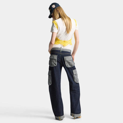 DSQUARED2 女士宽松扭结棉麻混纺牛仔裤 藏蓝色 S75KB0532 D30034 470 商品图3