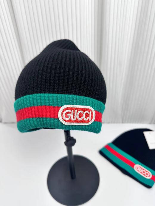 F013034冬季新款拼色彩条刺绣针织帽毛线帽冷帽 商品图4