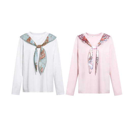 两三事梵高文艺 甜心月神 2026春季新款印花假领带长袖t恤女 商品图4