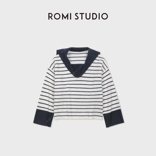ROMI STUDIO“经典海军风”双纱羊毛竖坑条肌理套头毛织 RWDSST1799 商品图4