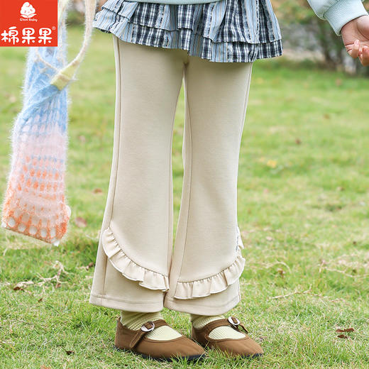 棉果果春季新品女童空气棉花边甜美微喇针织长裤M122200426123 商品图0