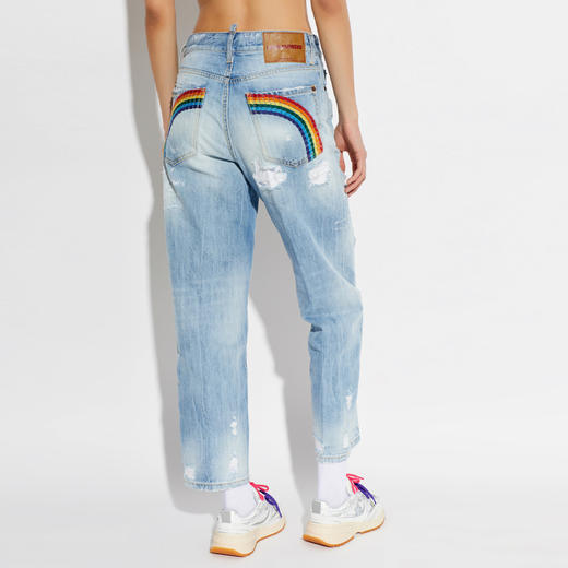 DSQUARED2 女士字母徽标贴片休闲牛仔裤 蓝色 S75LB1143 D30011 470 商品图2