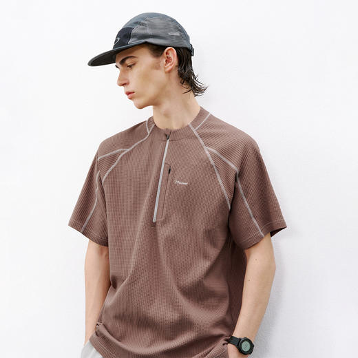 714street吸湿速干户外短袖T恤男2026春季宽松半拉链华夫格半袖衫 商品图2
