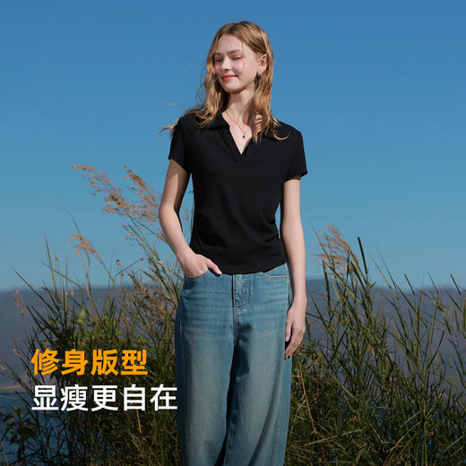 【瘦瘦T】三彩2026春季新款V领短袖T恤套头上衣修身短款显瘦M 商品图2