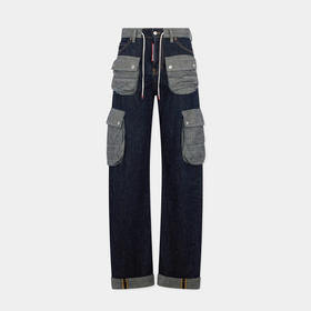 DSQUARED2 女士宽松扭结棉麻混纺牛仔裤 藏蓝色 S75KB0532 D30034 470