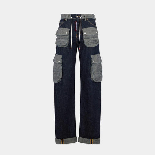DSQUARED2 女士宽松扭结棉麻混纺牛仔裤 藏蓝色 S75KB0532 D30034 470 商品图0