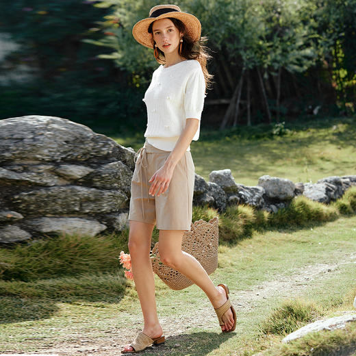 OLrain欧芮儿2026新款女夏季法式清雅减龄蝴蝶结圆领短袖针织衫 商品图2