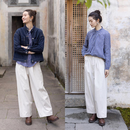 特绽019朵/棉闲·纯棉休闲感长款阔腿裤女2026春季新款垂感休闲裤 商品图3