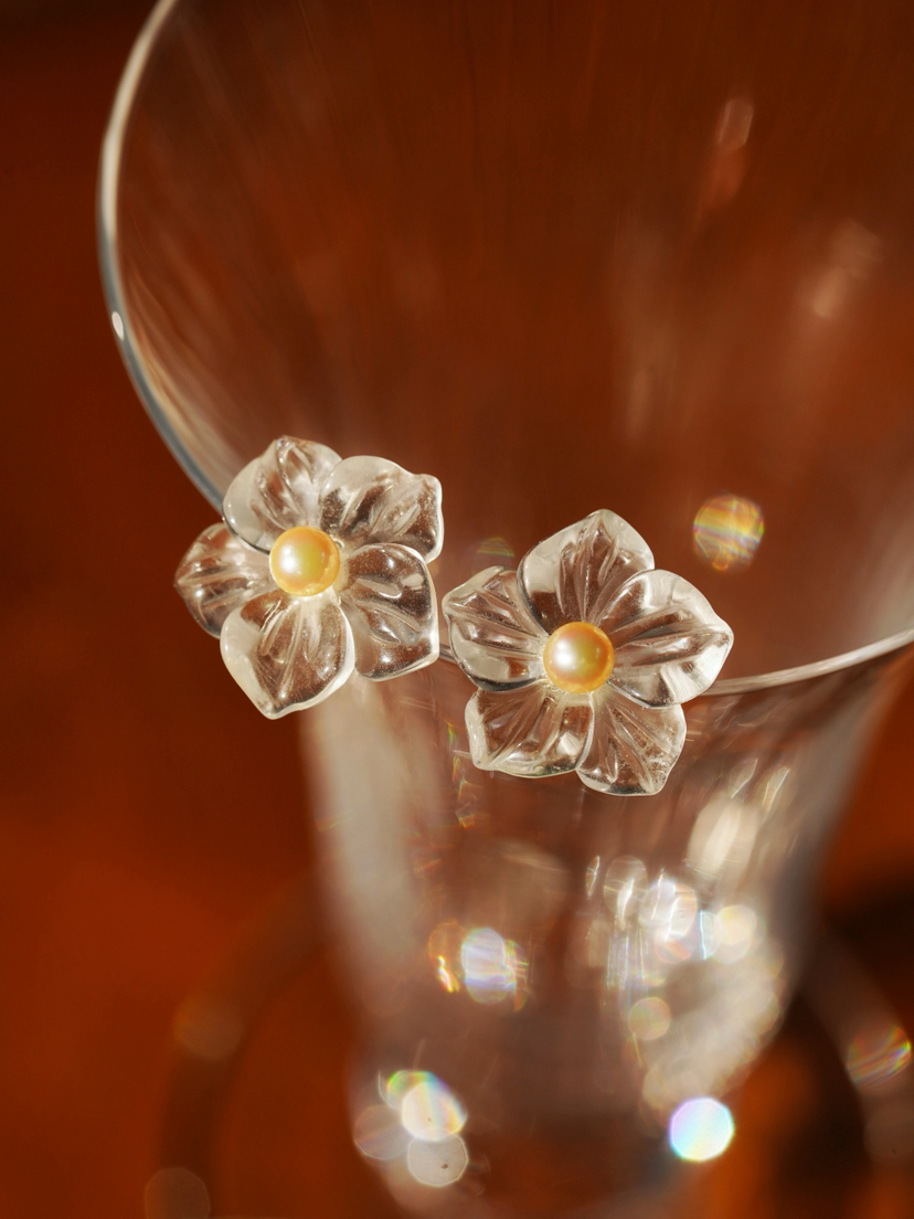 白水晶珍珠耳钉