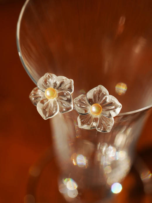 白水晶珍珠耳钉 商品图0